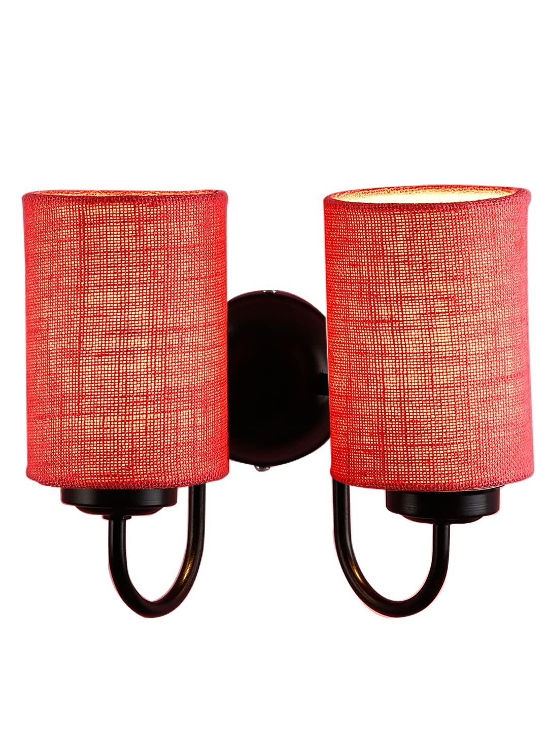 Pink Jute Double Wall Mounted lamp with Black Base