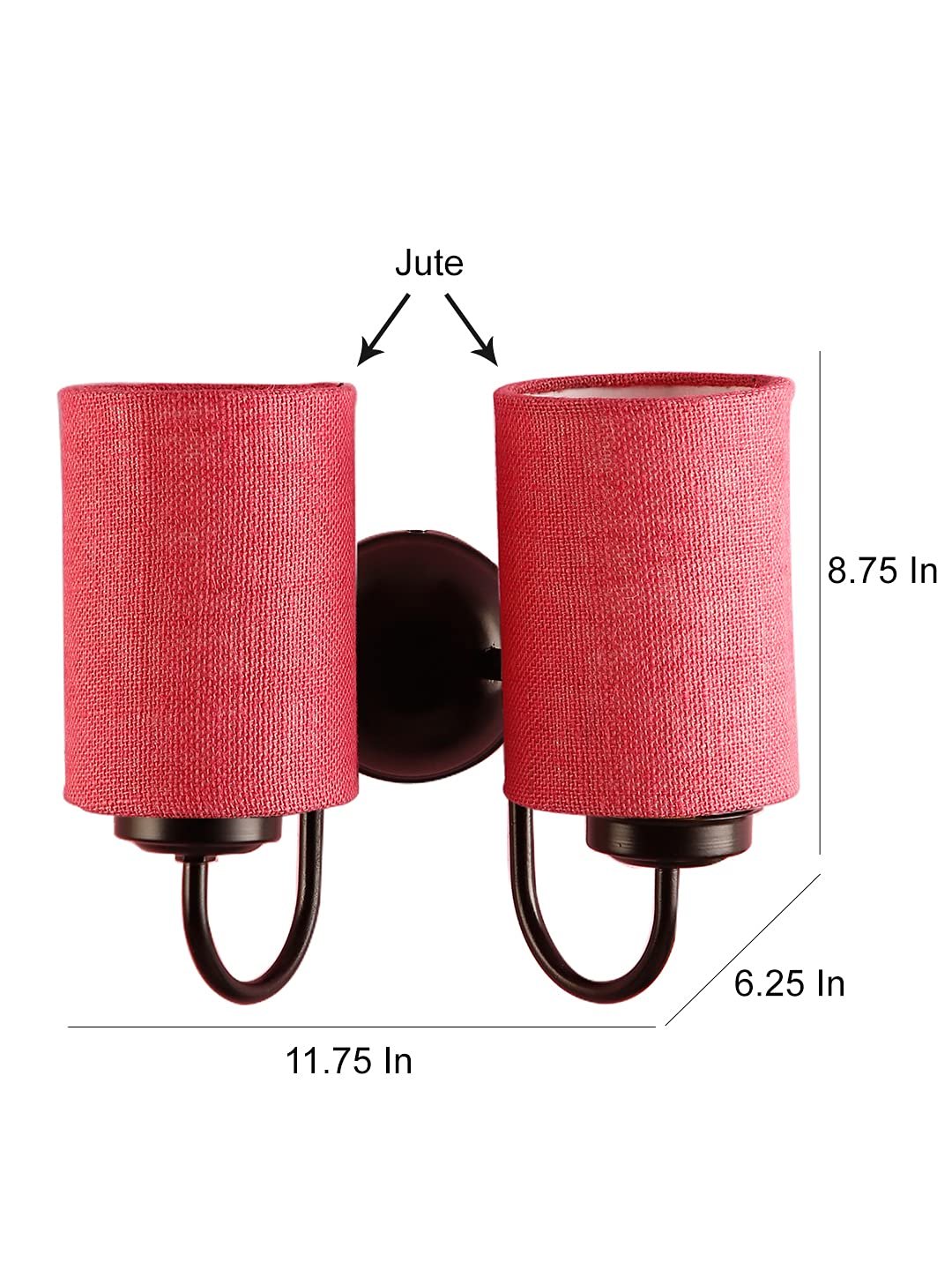 Pink Jute Double Wall Mounted lamp with Black Base