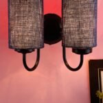 Blue Jute Double Wall Mounted lamp with Black Base