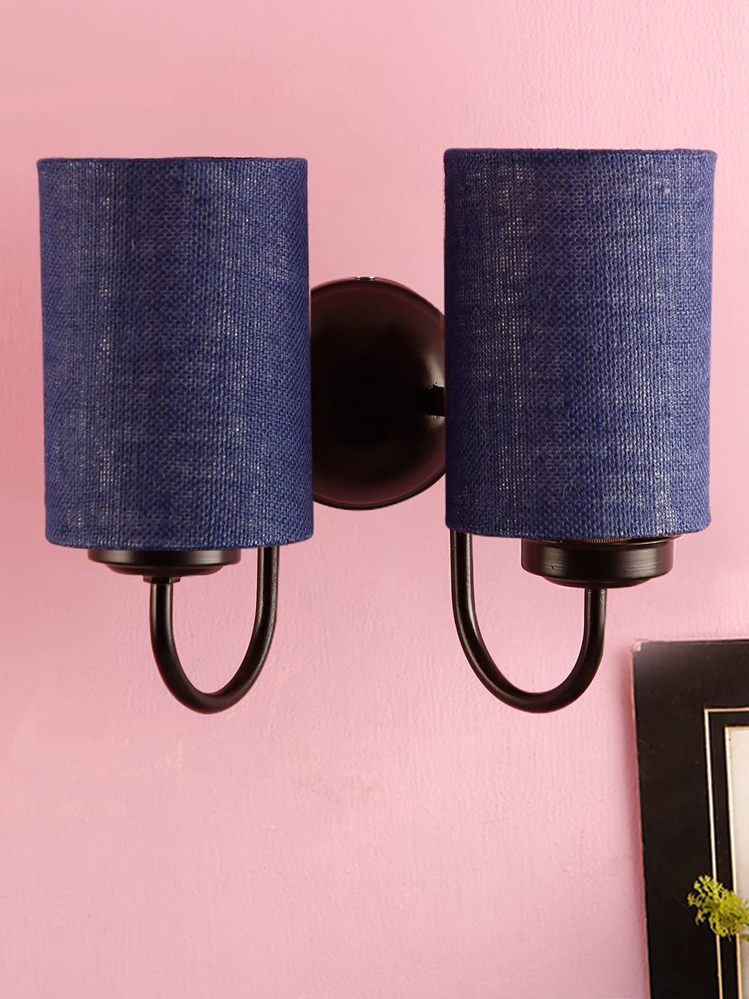 Blue Jute Double Wall Mounted lamp with Black Base