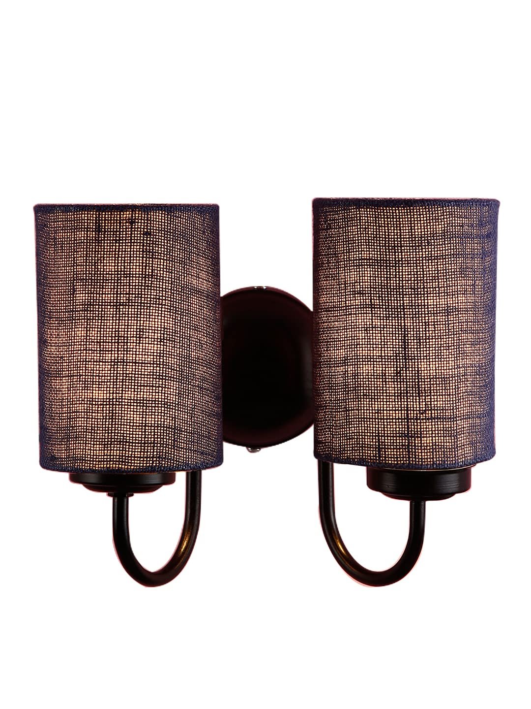 Blue Jute Double Wall Mounted lamp with Black Base
