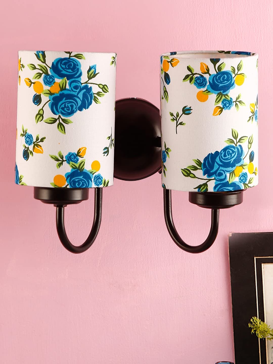 Multicolor Cotton Double Wall Mounted lamp with Black Base,V57