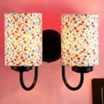 Multicolor Cotton Double Wall Mounted lamp with Black Base,V59