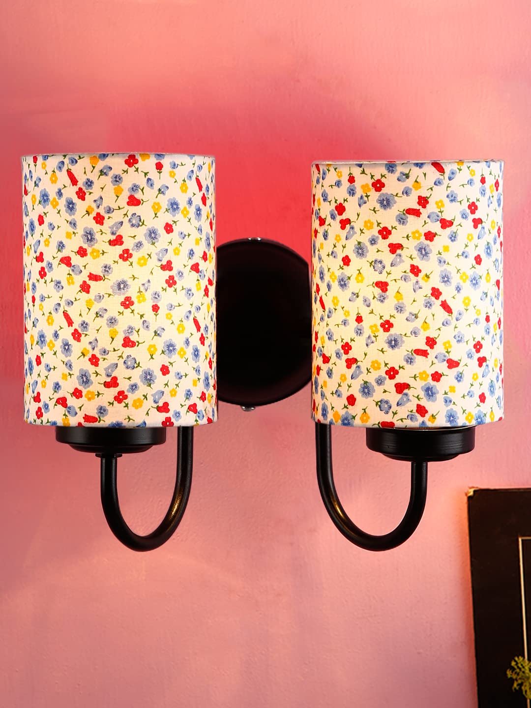 Multicolor Cotton Double Wall Mounted lamp with Black Base,V59