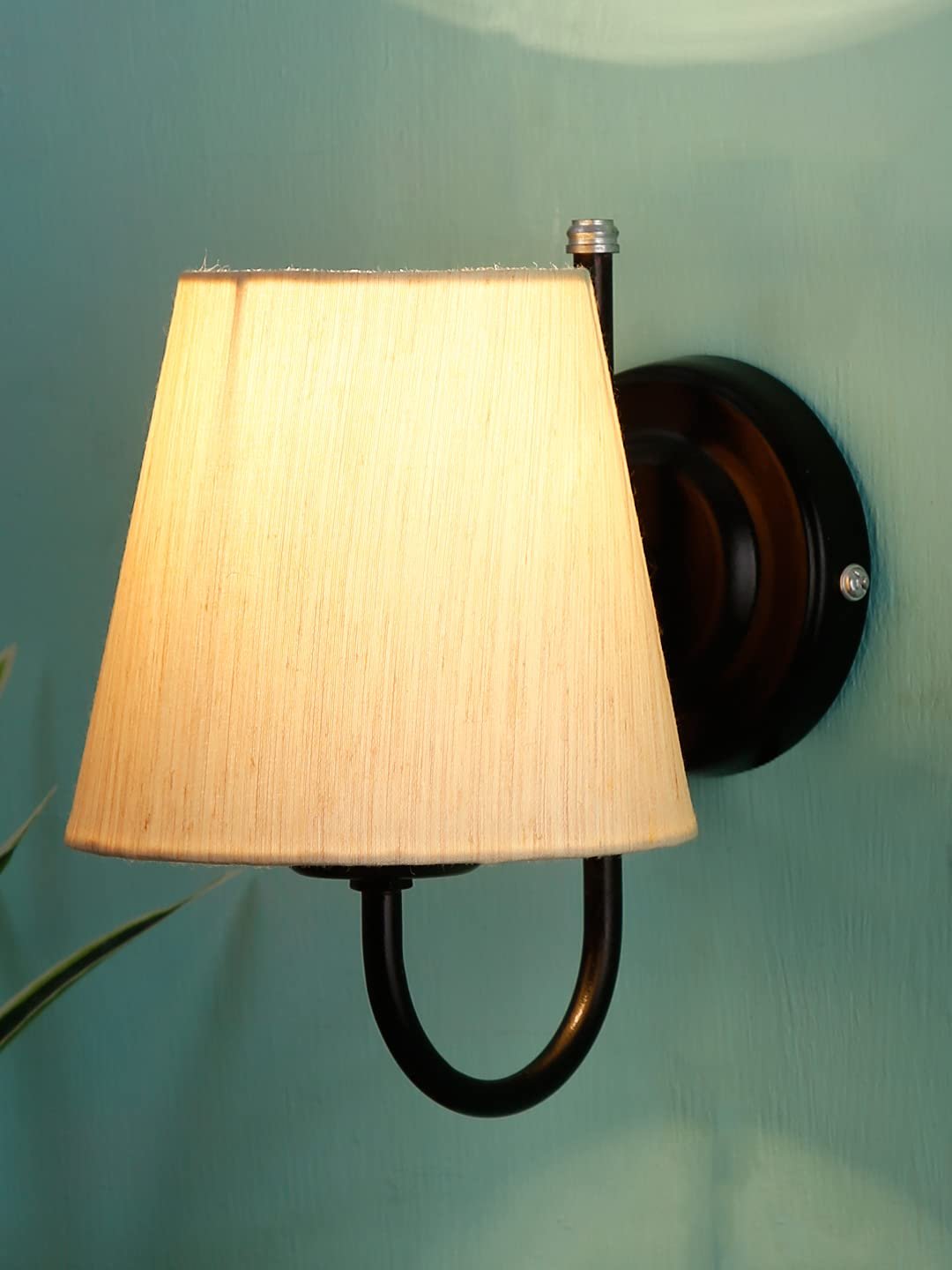 Off-White conical Cotton Wall Mounted lamp with Black Base