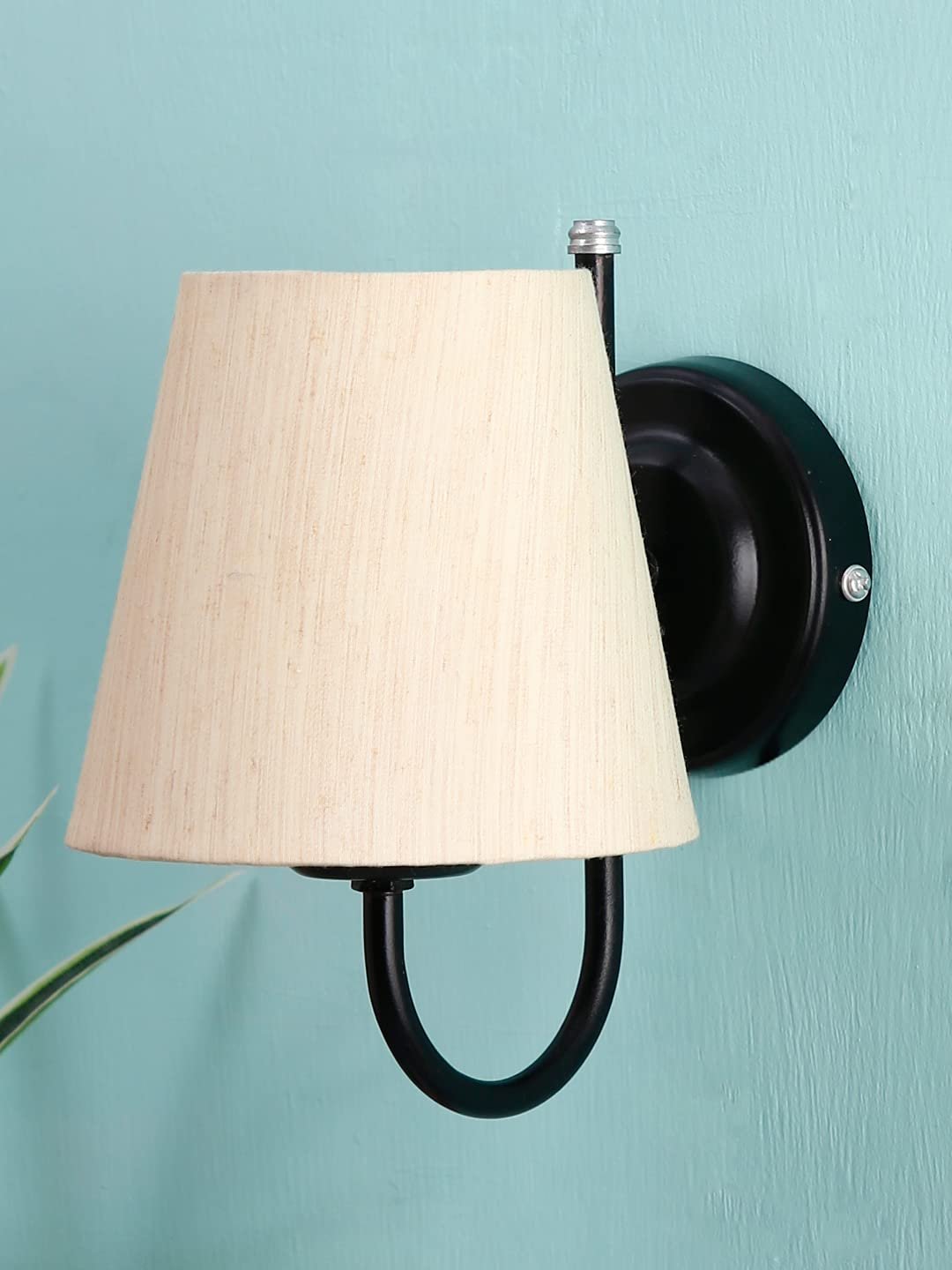 Off-White conical Cotton Wall Mounted lamp with Black Base
