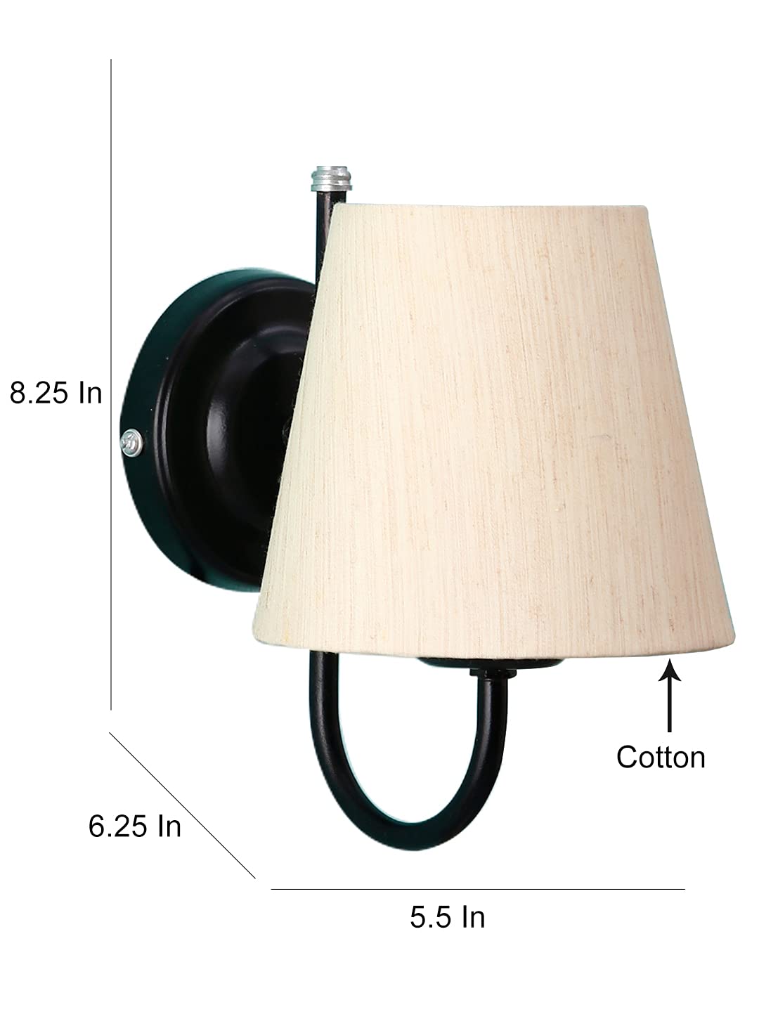 Off-White conical Cotton Wall Mounted lamp with Black Base