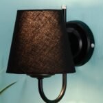 Black conical Cotton Wall Mounted lamp with Black Base