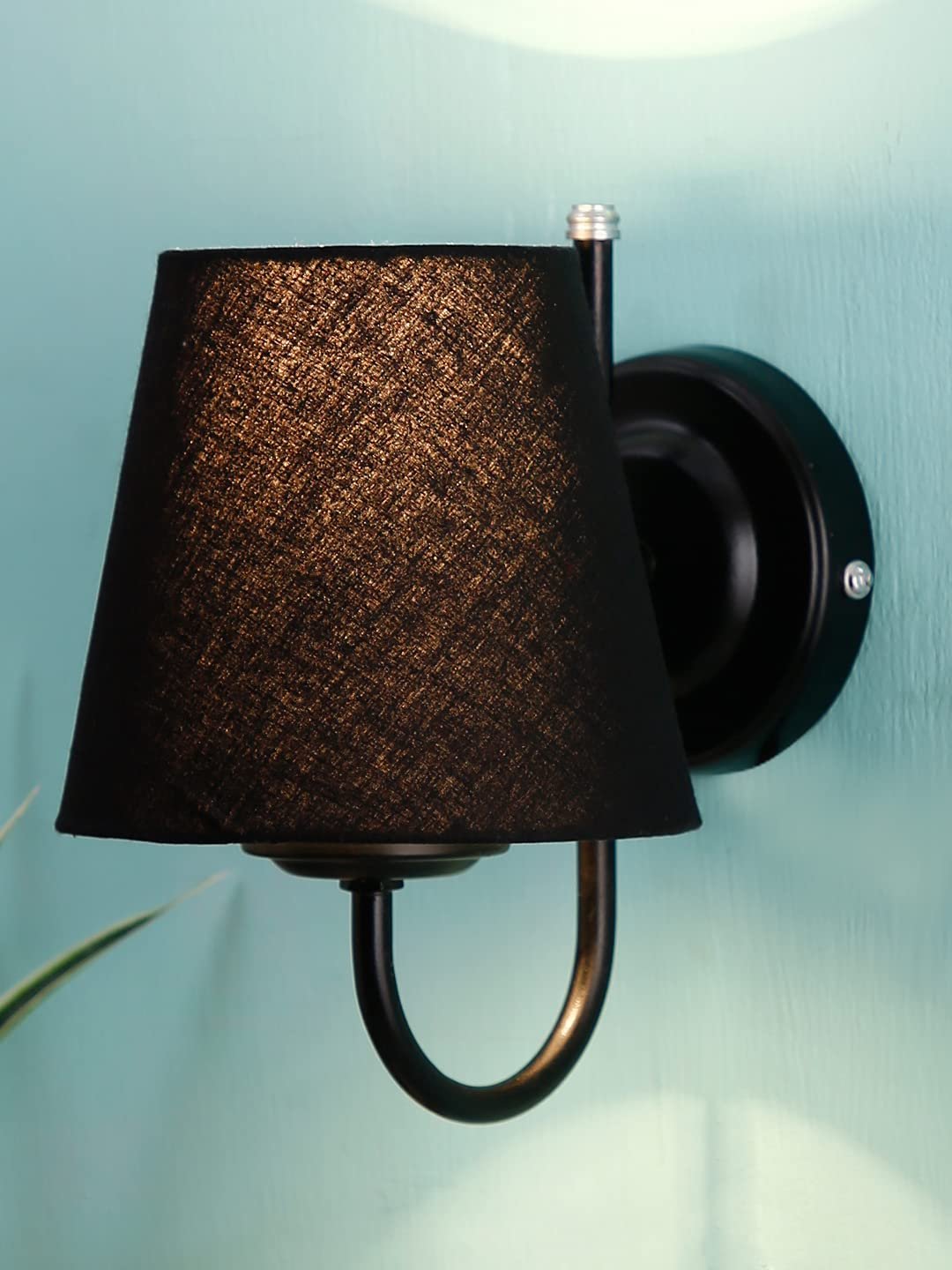 Black conical Cotton Wall Mounted lamp with Black Base