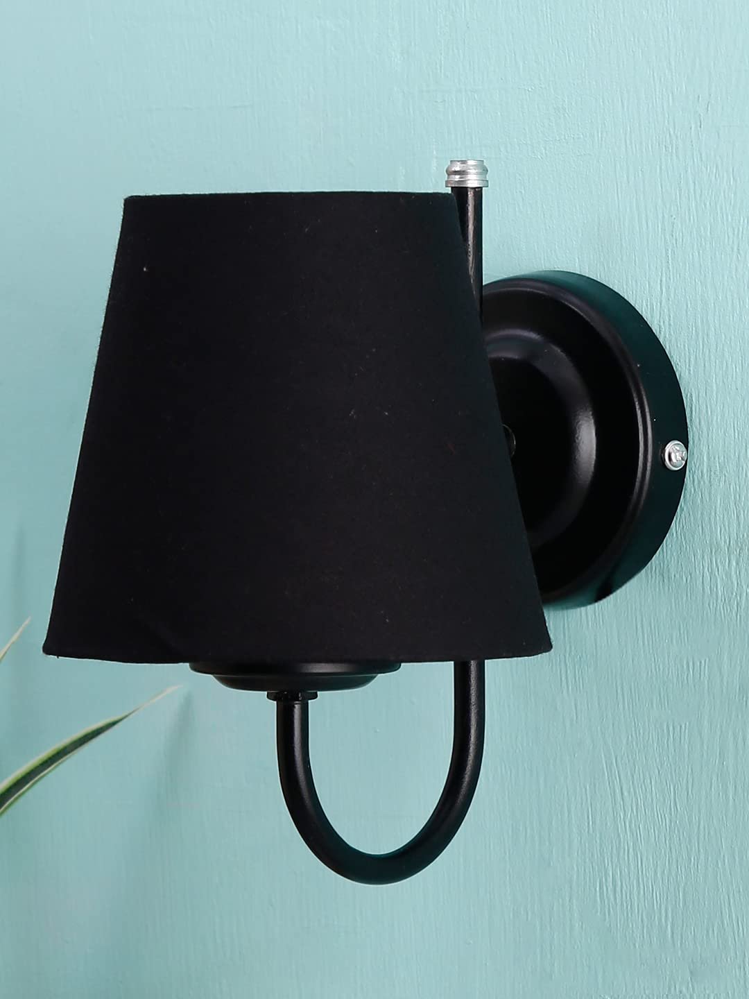 Black conical Cotton Wall Mounted lamp with Black Base