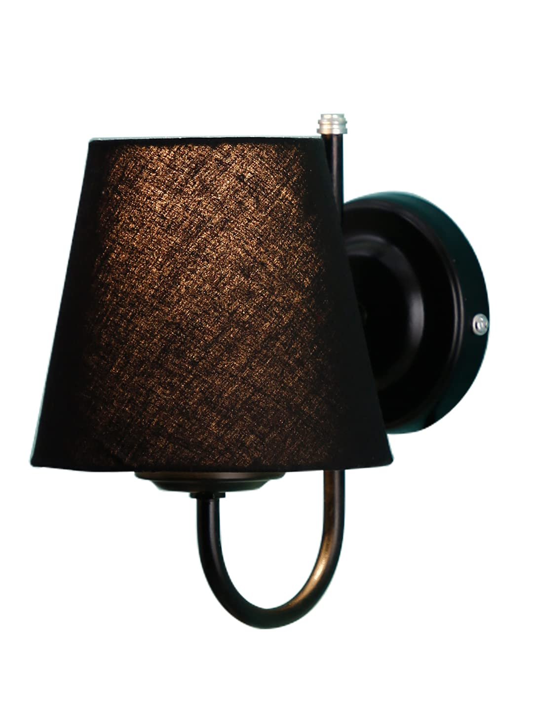 Black conical Cotton Wall Mounted lamp with Black Base