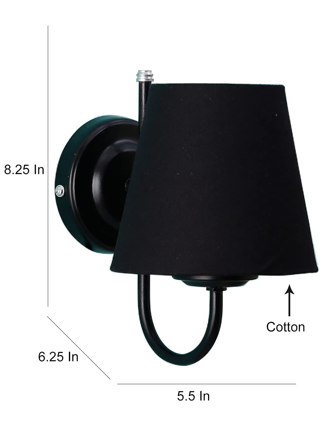 Black conical Cotton Wall Mounted lamp with Black Base