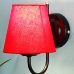 Red conical Cotton Wall Mounted lamp with Black Base