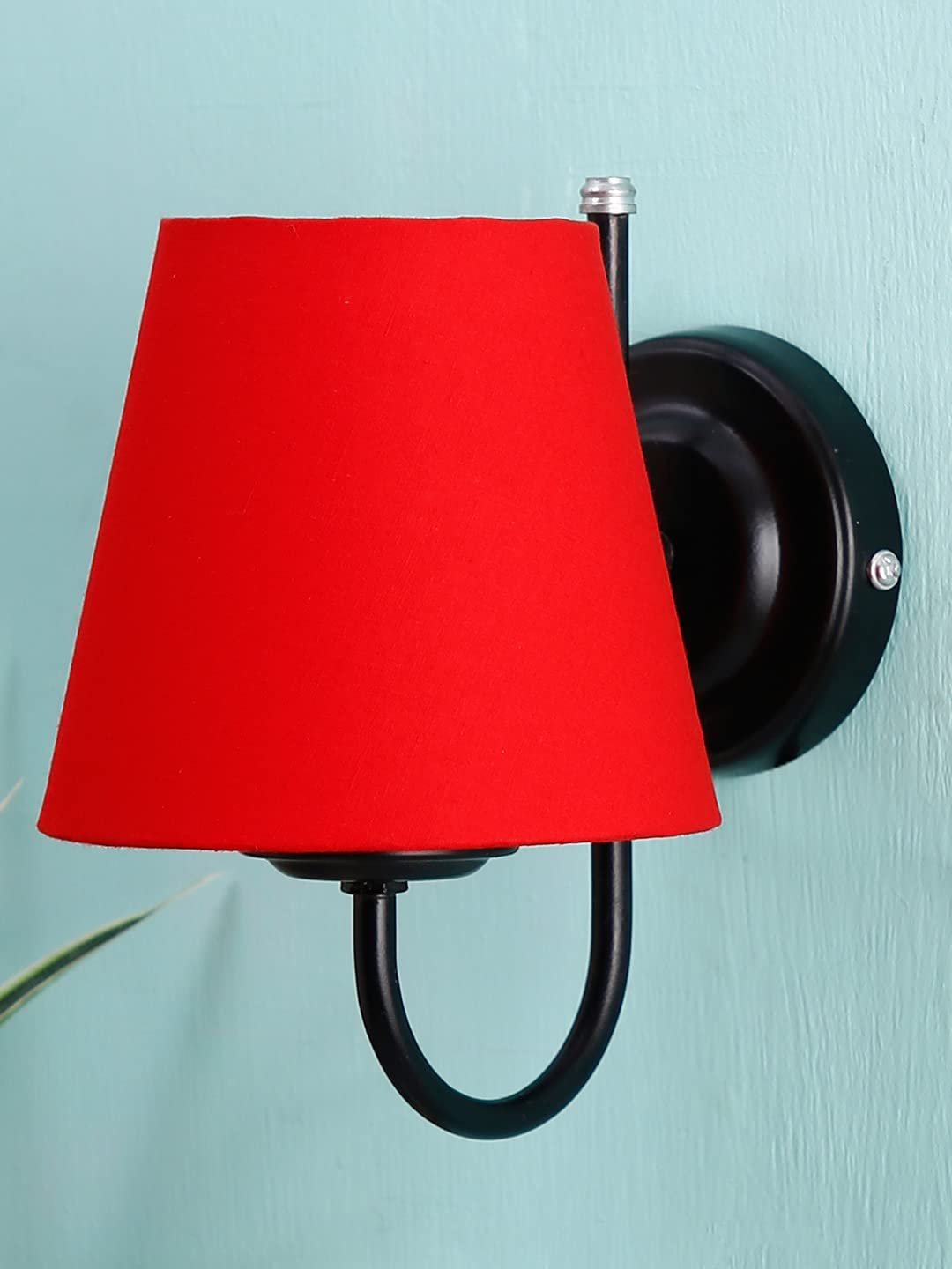 Red conical Cotton Wall Mounted lamp with Black Base