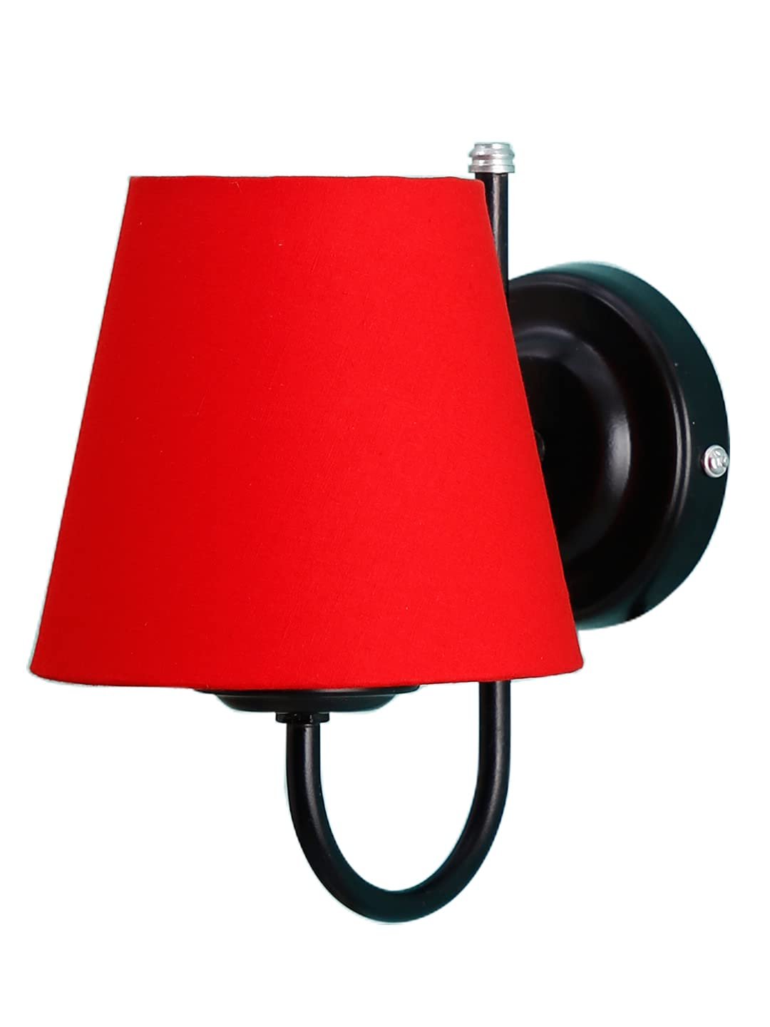 Red conical Cotton Wall Mounted lamp with Black Base
