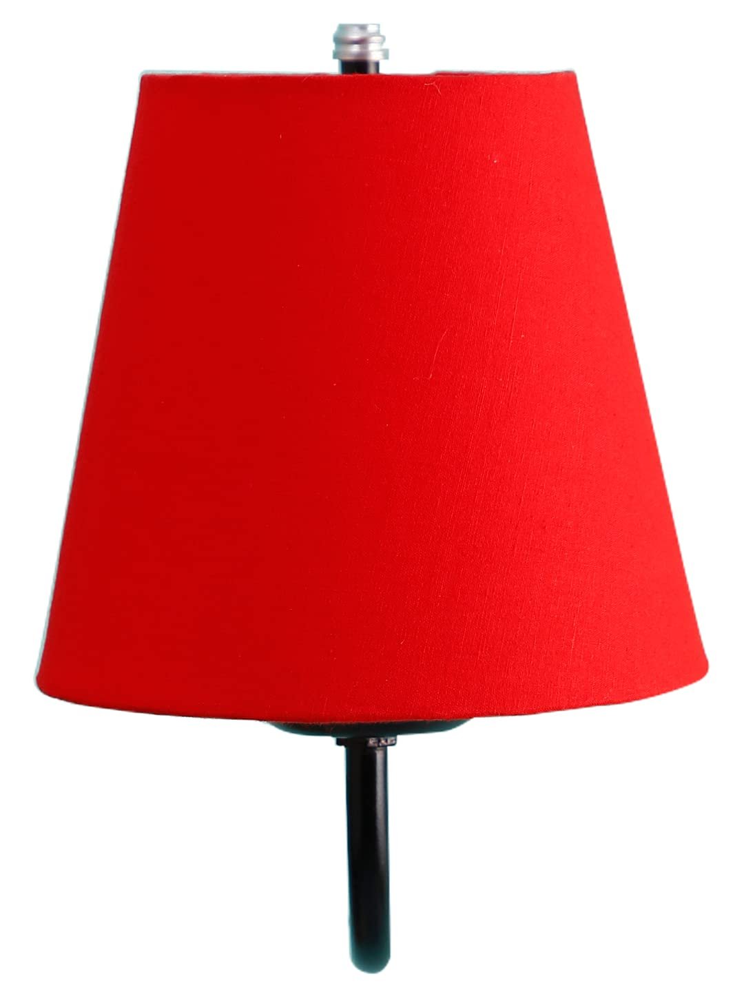 Red conical Cotton Wall Mounted lamp with Black Base