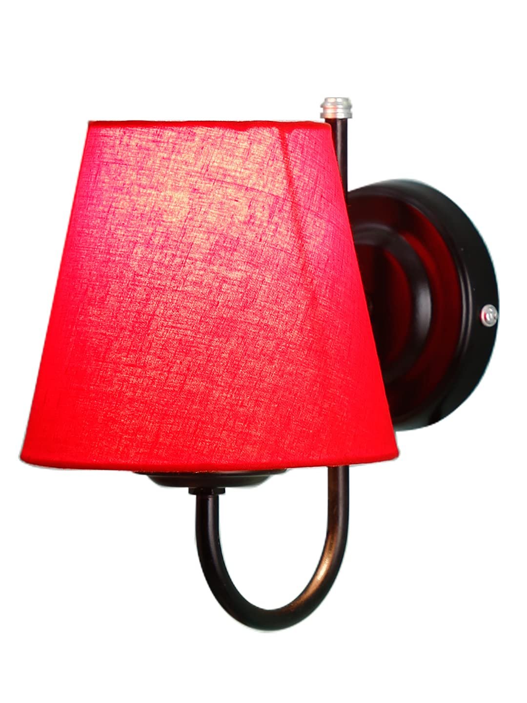 Red conical Cotton Wall Mounted lamp with Black Base