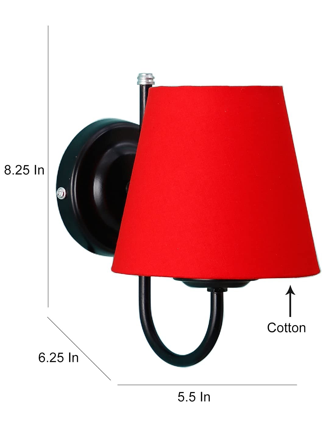 Red conical Cotton Wall Mounted lamp with Black Base
