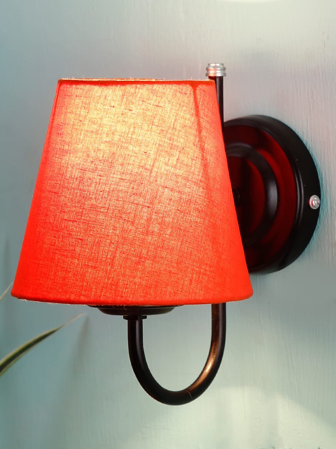 Orange conical Cotton Wall Mounted lamp with Black Base