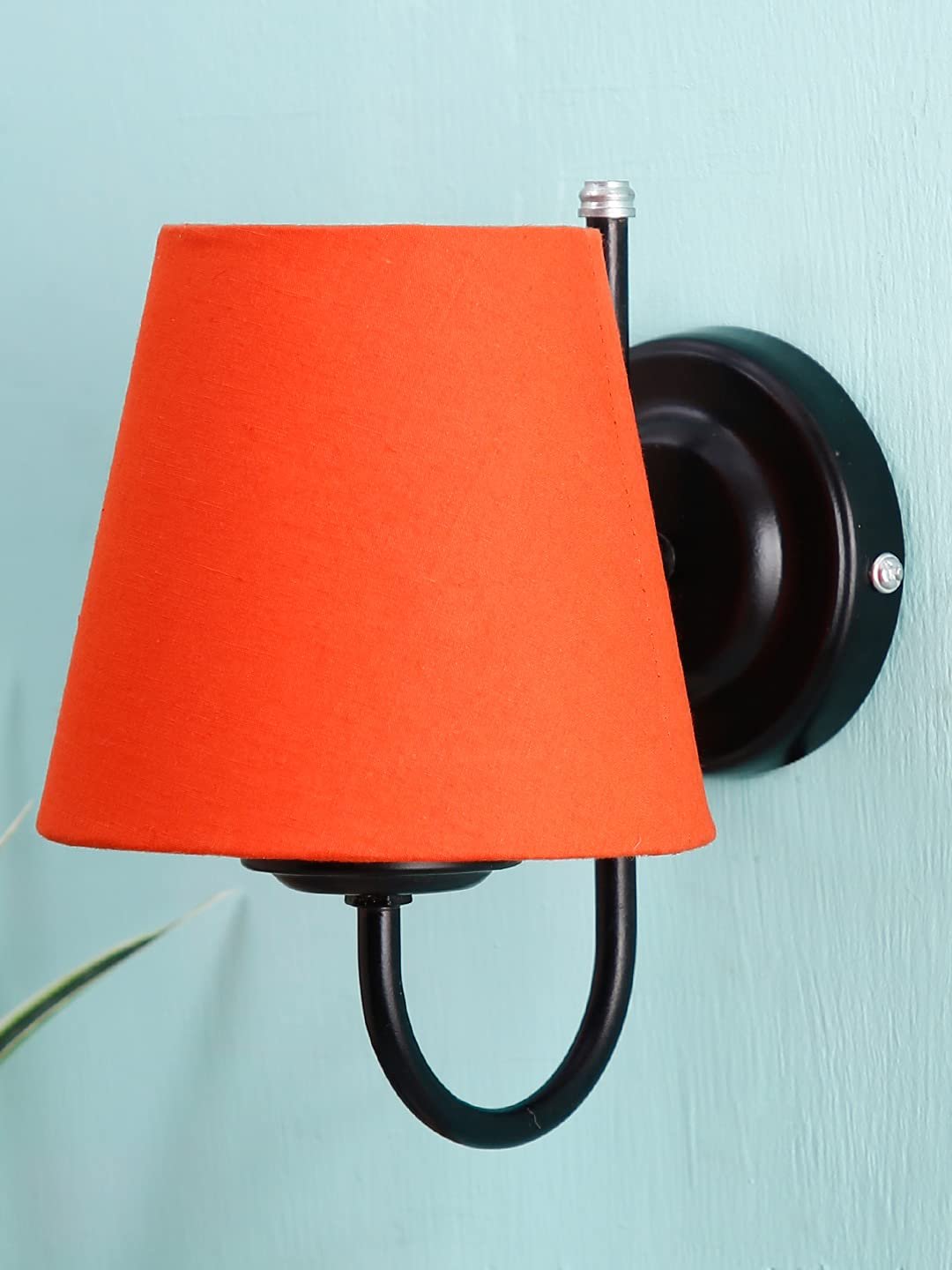 Orange conical Cotton Wall Mounted lamp with Black Base