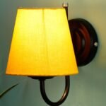 Yellow conical Cotton Wall Mounted lamp with Black Base