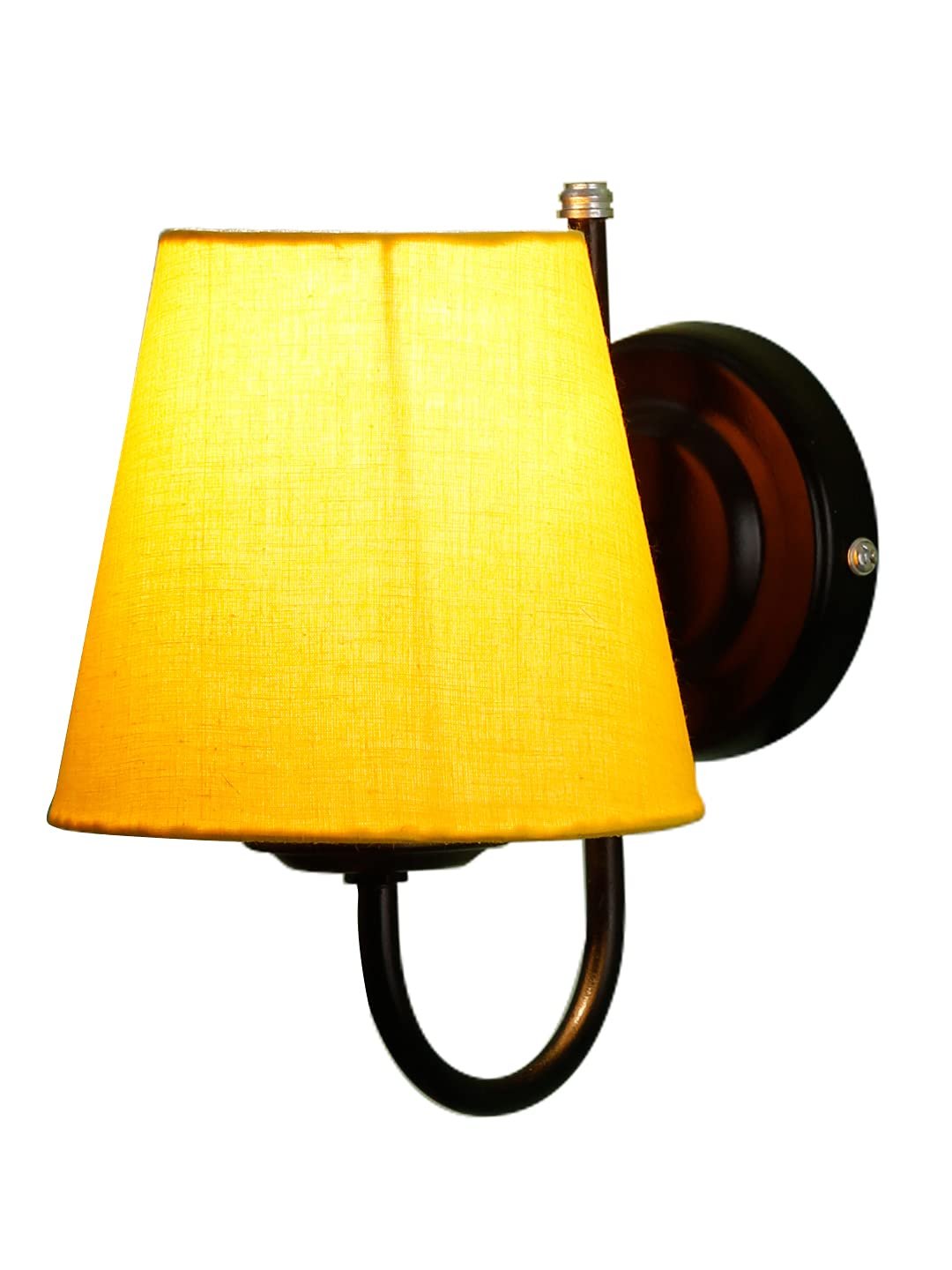 Yellow conical Cotton Wall Mounted lamp with Black Base
