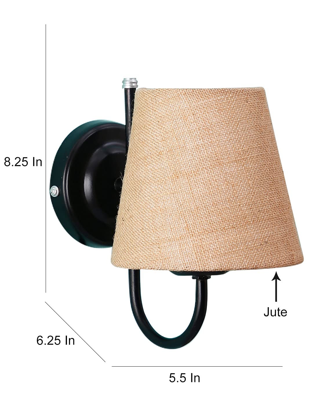 Beige Jute conical Wall Mounted lamp with Black Base