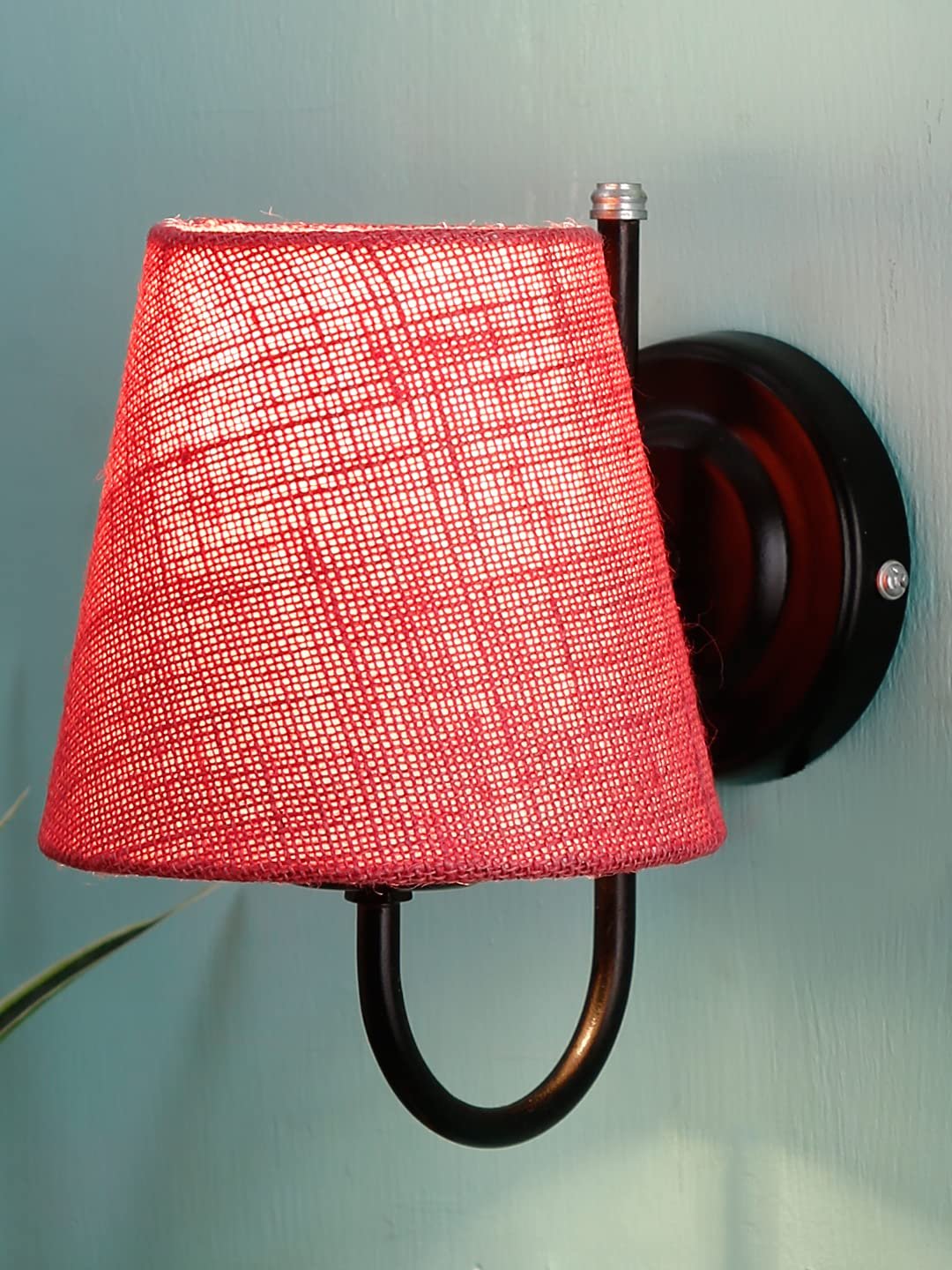Pink Jute conical Wall Mounted lamp with Black Base