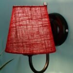 Maroon Jute conical Wall Mounted lamp with Black Base