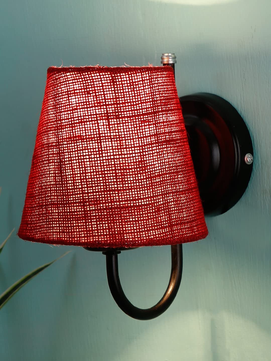 Maroon Jute conical Wall Mounted lamp with Black Base