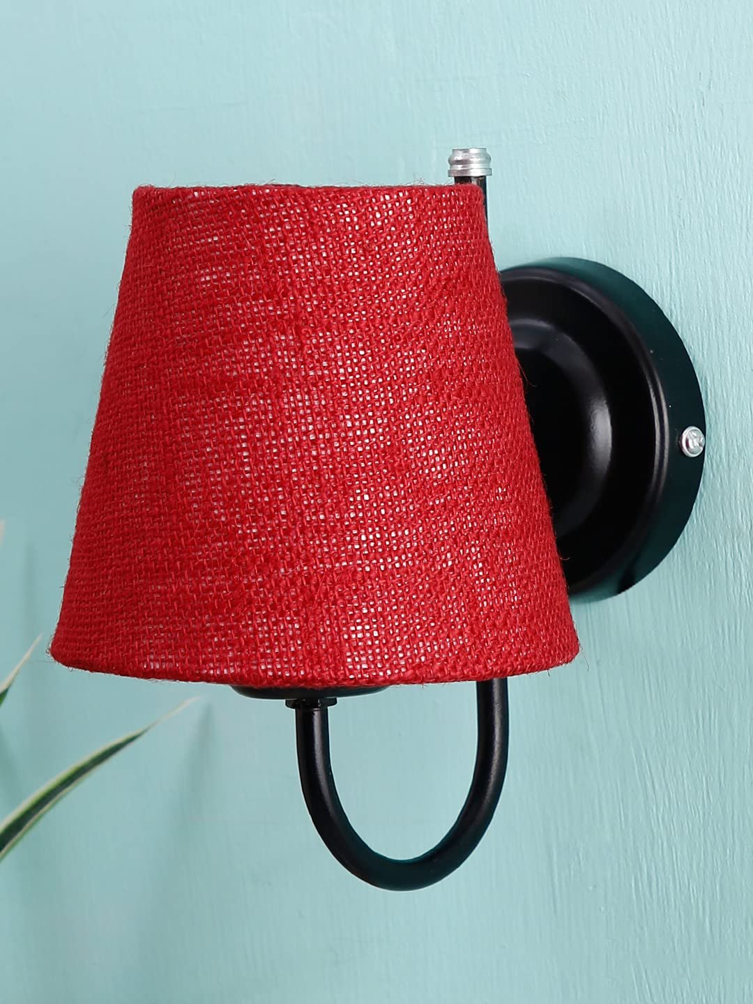 Maroon Jute conical Wall Mounted lamp with Black Base