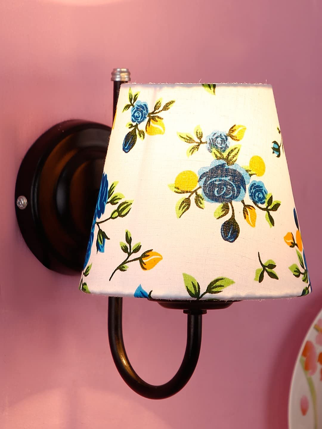 Multicolor conical Cotton Wall Mounted lamp with Black Base,V72