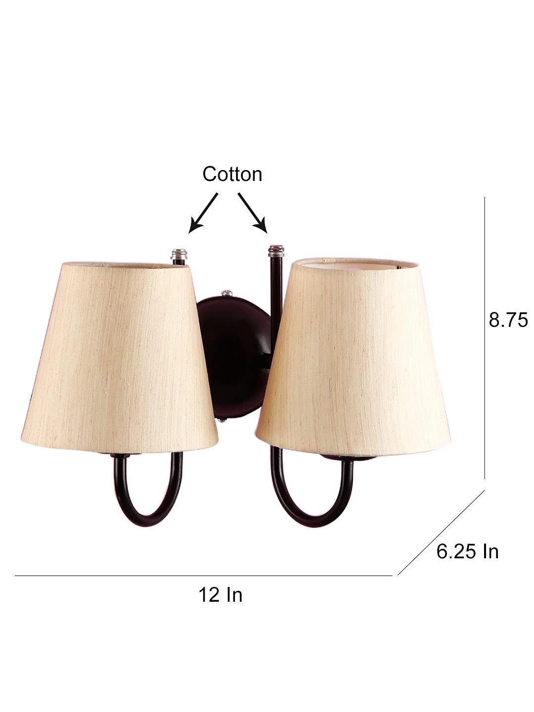 Off-White conical Cotton Double Wall Mounted lamp with Black Base