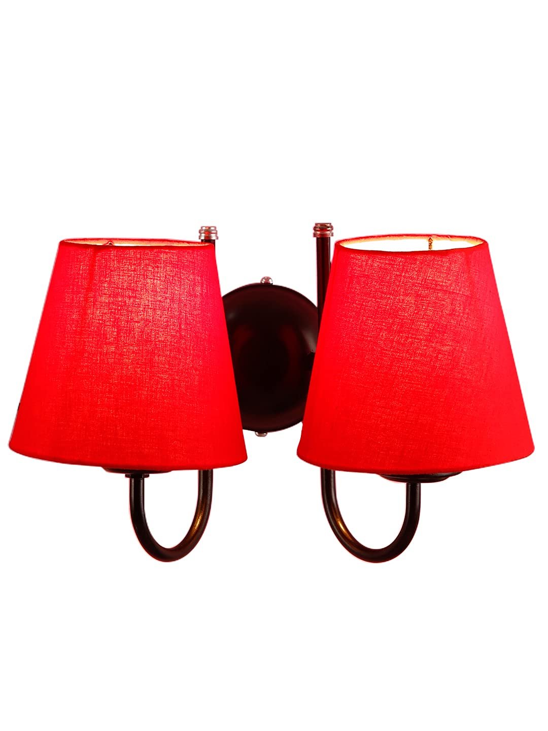Red conical Cotton Double Wall Mounted lamp with Black Base