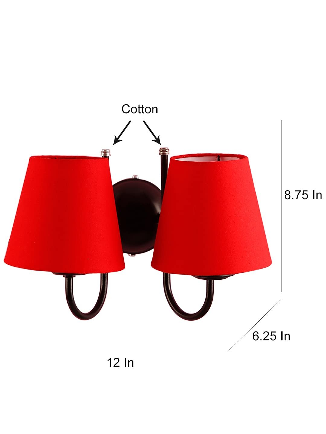 Red conical Cotton Double Wall Mounted lamp with Black Base