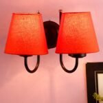 Orange conical Cotton Double Wall Mounted lamp with Black Base