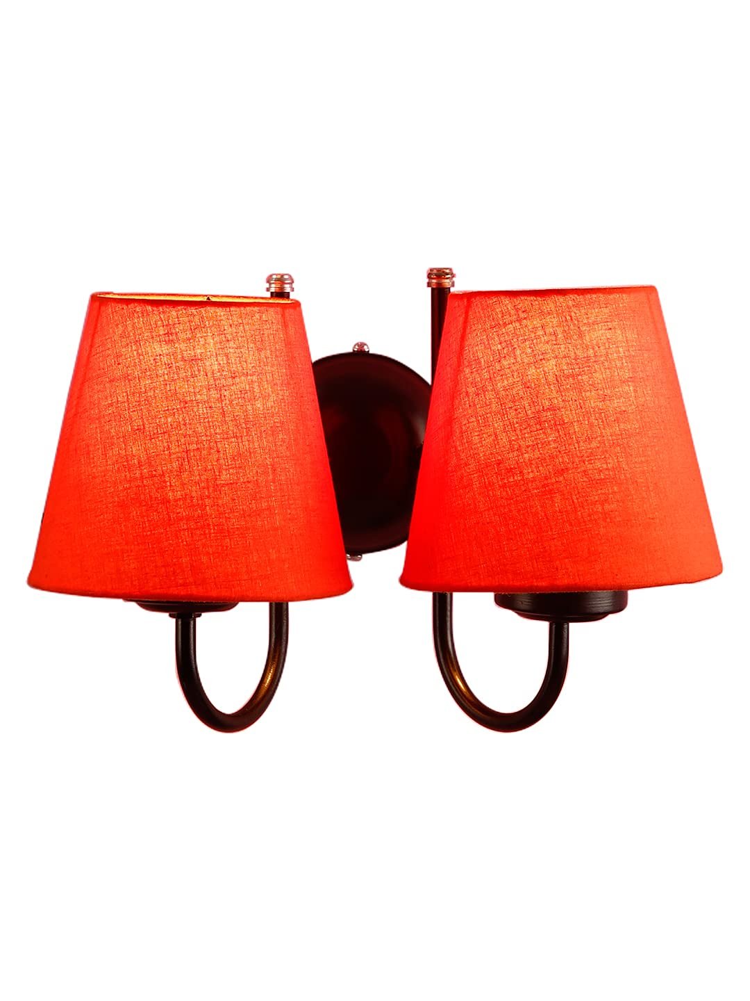 Orange conical Cotton Double Wall Mounted lamp with Black Base