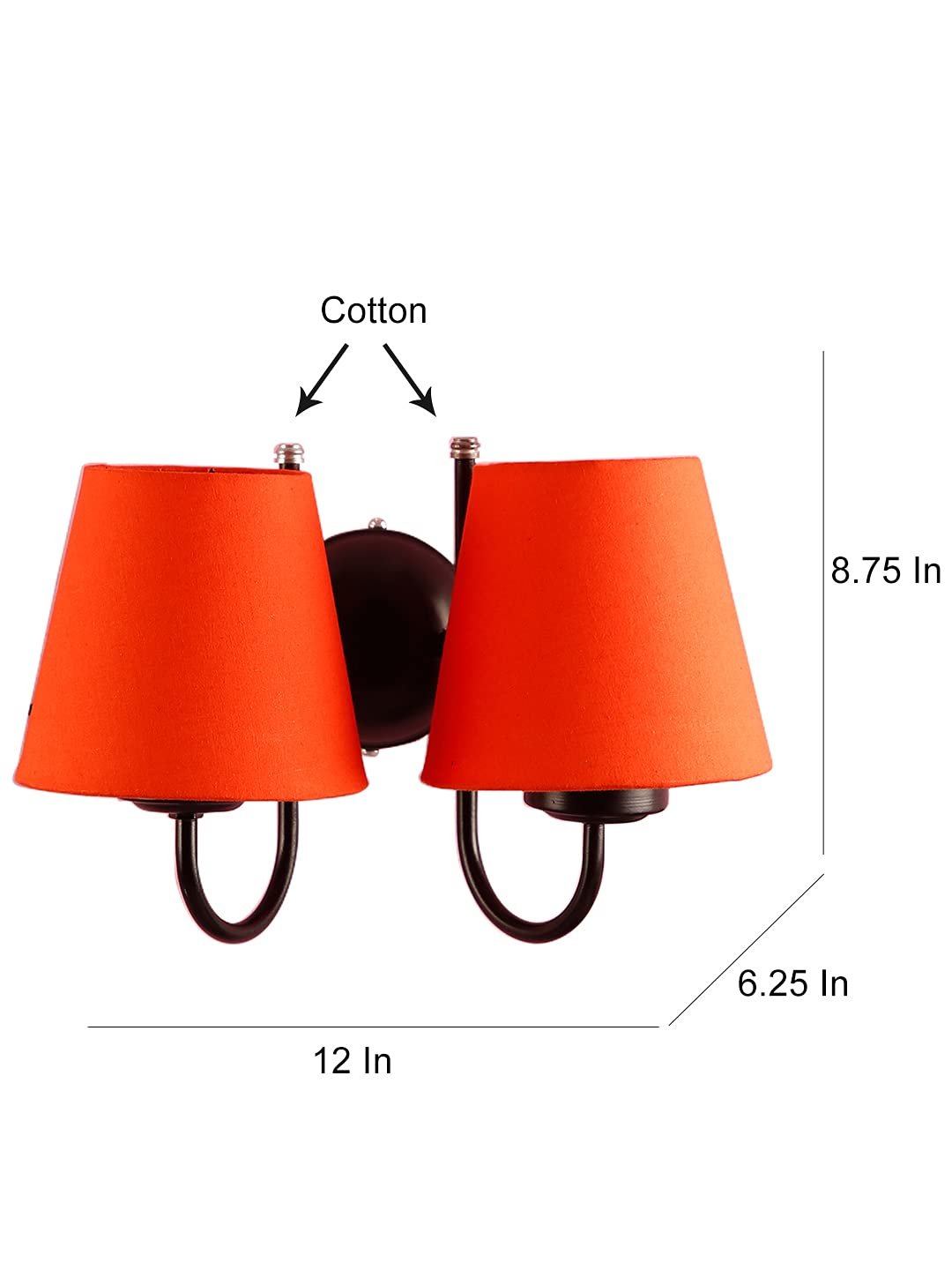 Orange conical Cotton Double Wall Mounted lamp with Black Base