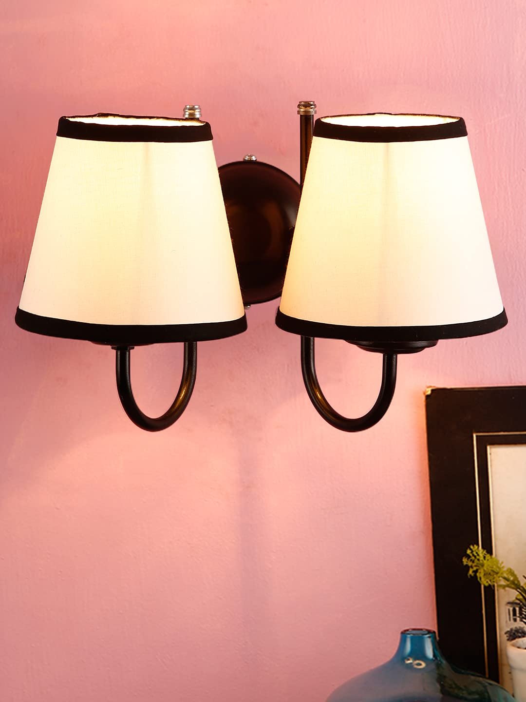 Multicolor conical Cotton Double Wall Mounted lamp with Black Base,V81