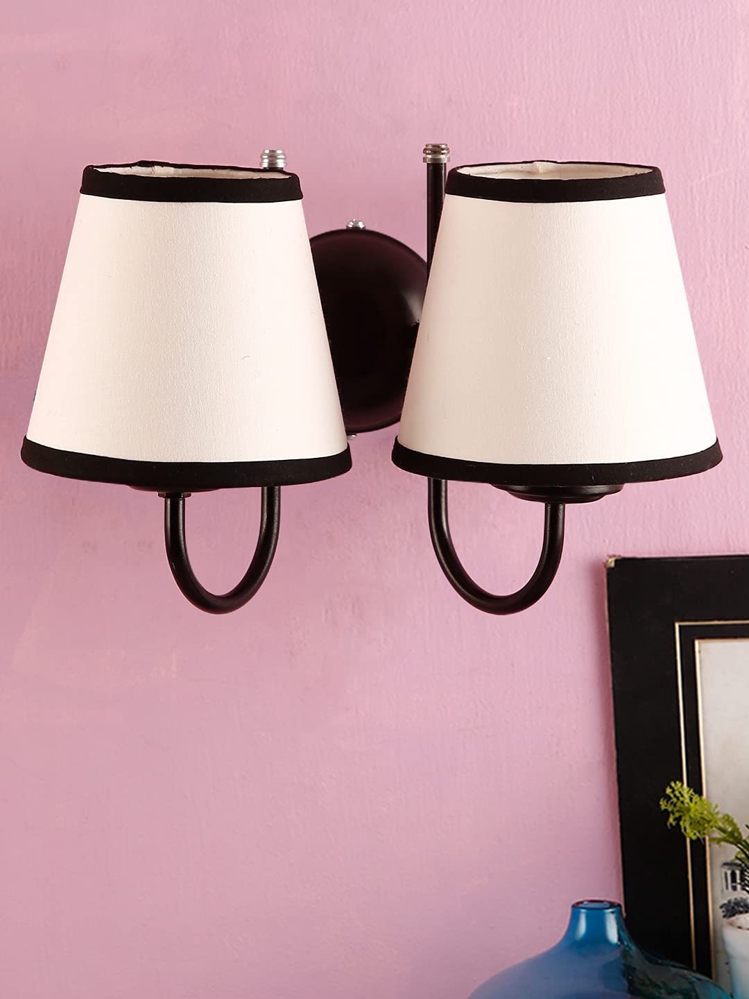 Multicolor conical Cotton Double Wall Mounted lamp with Black Base,V81