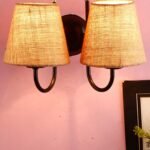 Beige Jute conical Double Wall Mounted lamp with Black Base