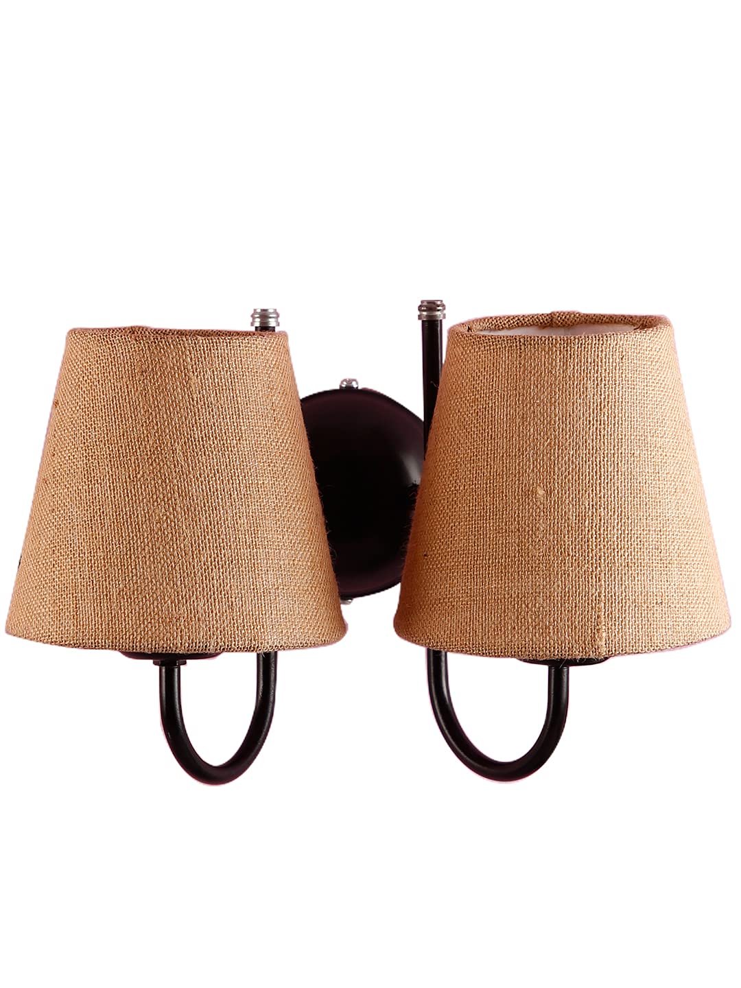 Beige Jute conical Double Wall Mounted lamp with Black Base