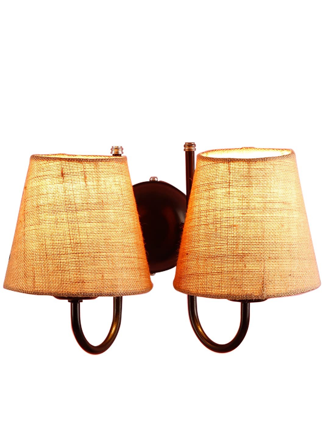 Beige Jute conical Double Wall Mounted lamp with Black Base