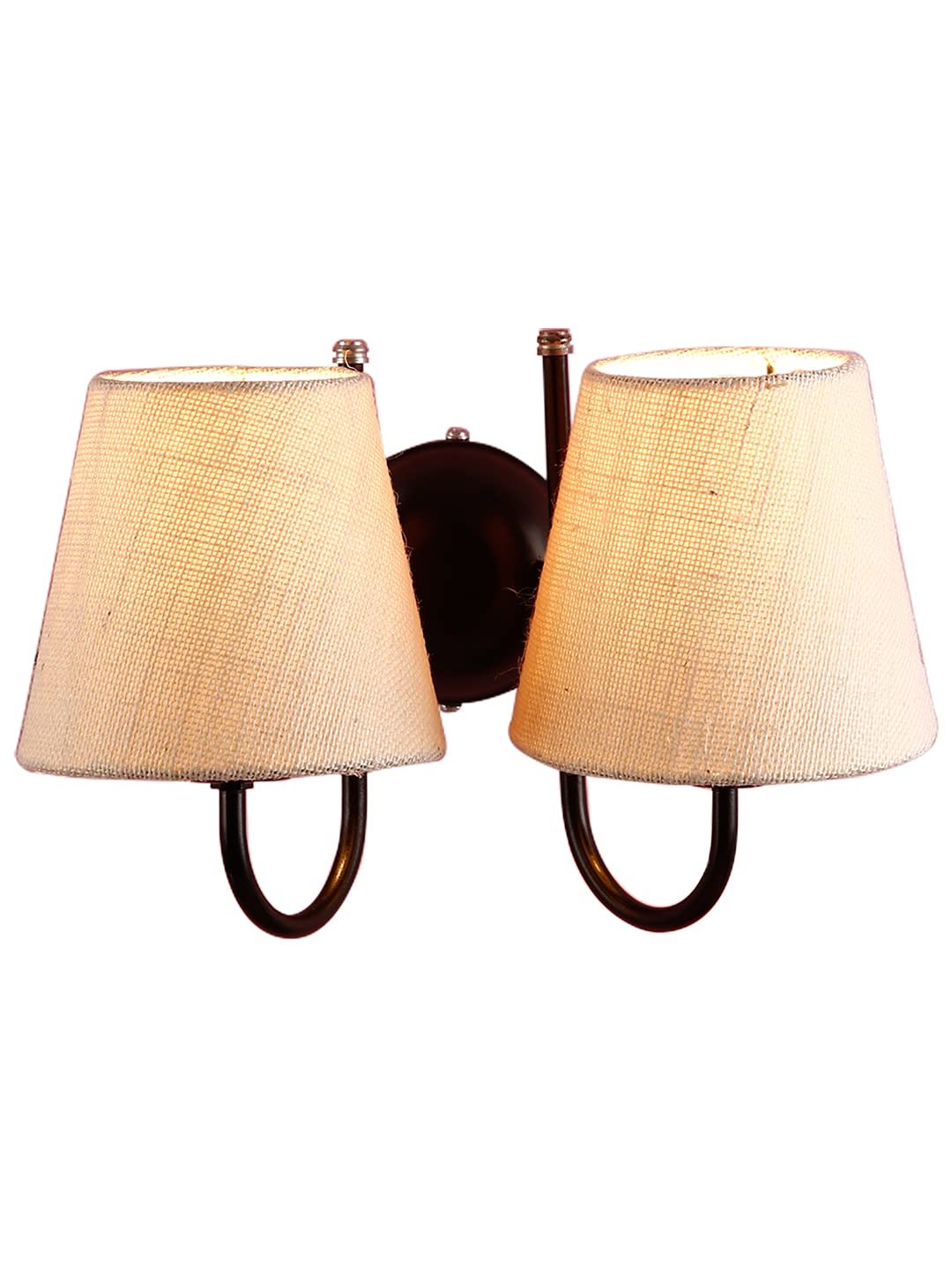 White Jute conical Double Wall Mounted lamp with Black Base