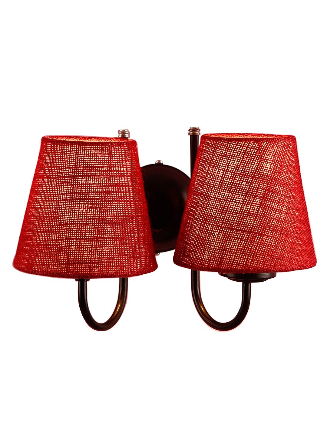Maroon Jute conical Double Wall Mounted lamp with Black Base