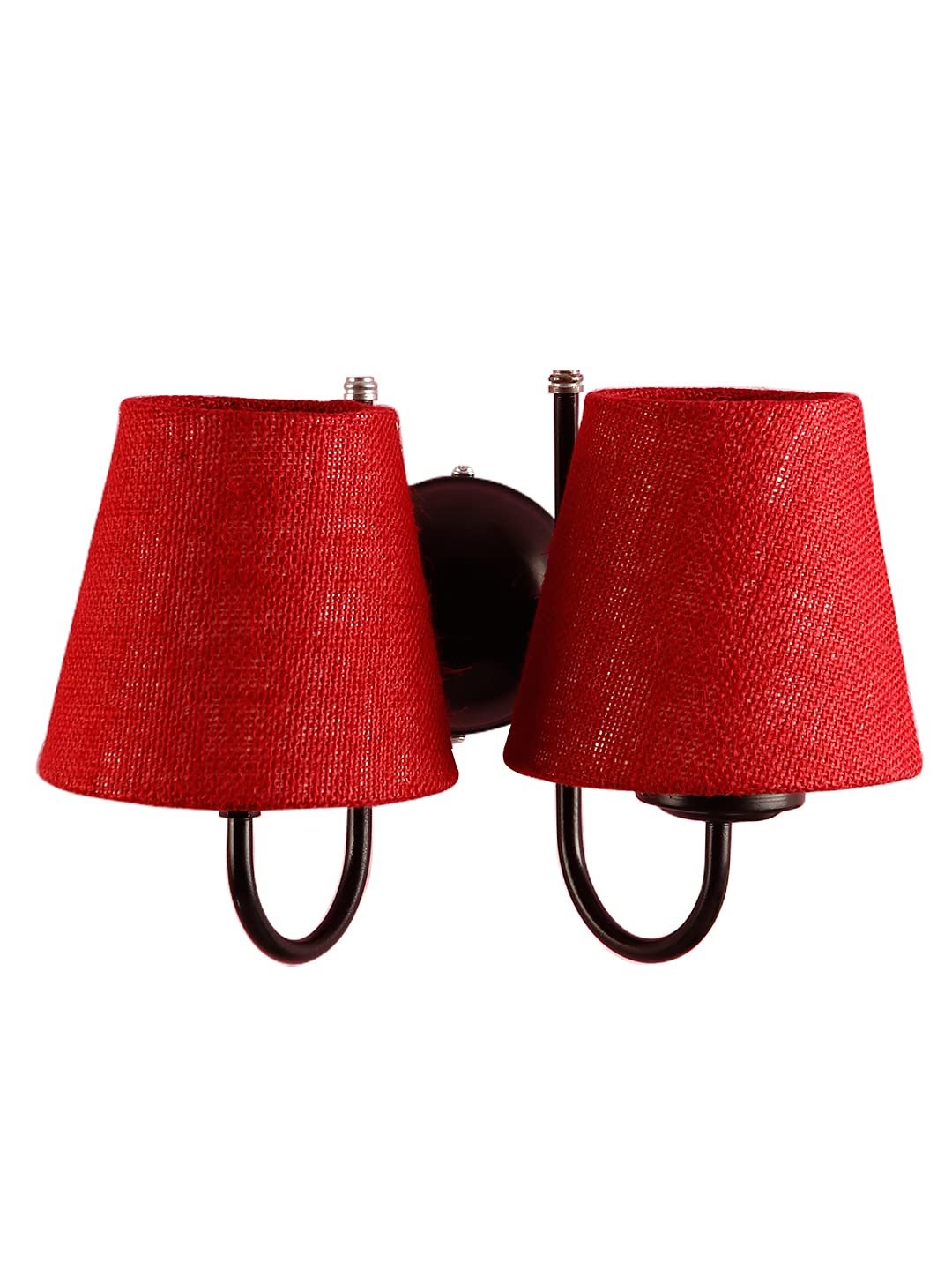Maroon Jute conical Double Wall Mounted lamp with Black Base