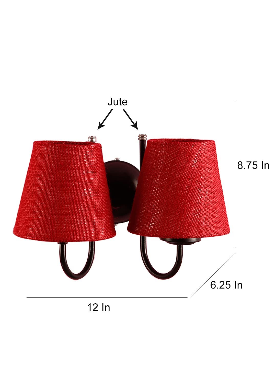 Maroon Jute conical Double Wall Mounted lamp with Black Base