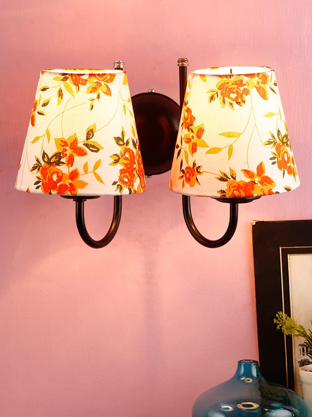 Multicolor conical Cotton Double Wall Mounted lamp with Black Base,V88