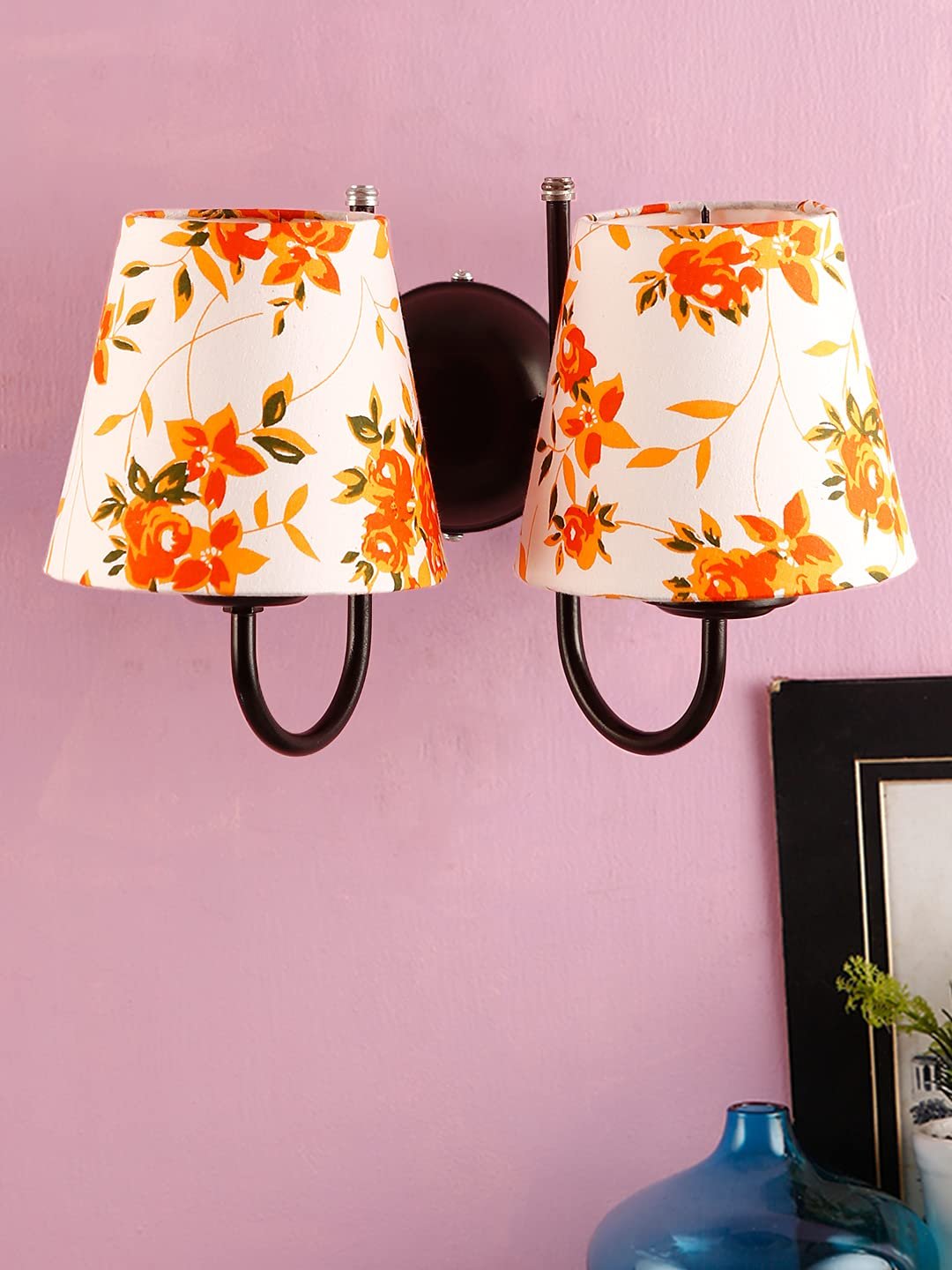 Multicolor conical Cotton Double Wall Mounted lamp with Black Base,V88