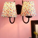 Multicolor conical Cotton Double Wall Mounted lamp with Black Base,V89